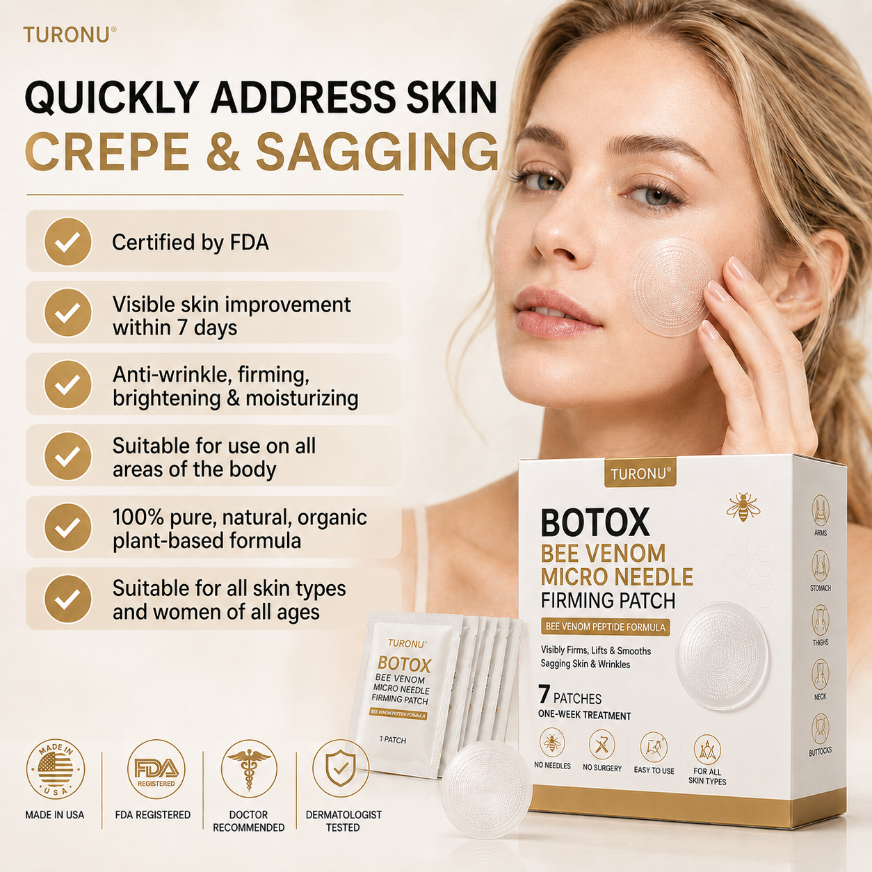 🔥 80%OFF — FINAL 3 HOURS🔥Turonu® Botox Bee Venom Microneedle Firming Patch (Bat Wings,Stretch Marks,Wrinkles & Cellulite — Just 10 Minutes a Day,Visible Results in 7 Days.)